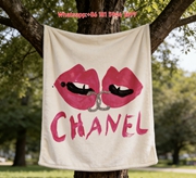 Chanel Hot Pink Lips Graffiti Double C Flannel Throw Blanket IMG_6936
